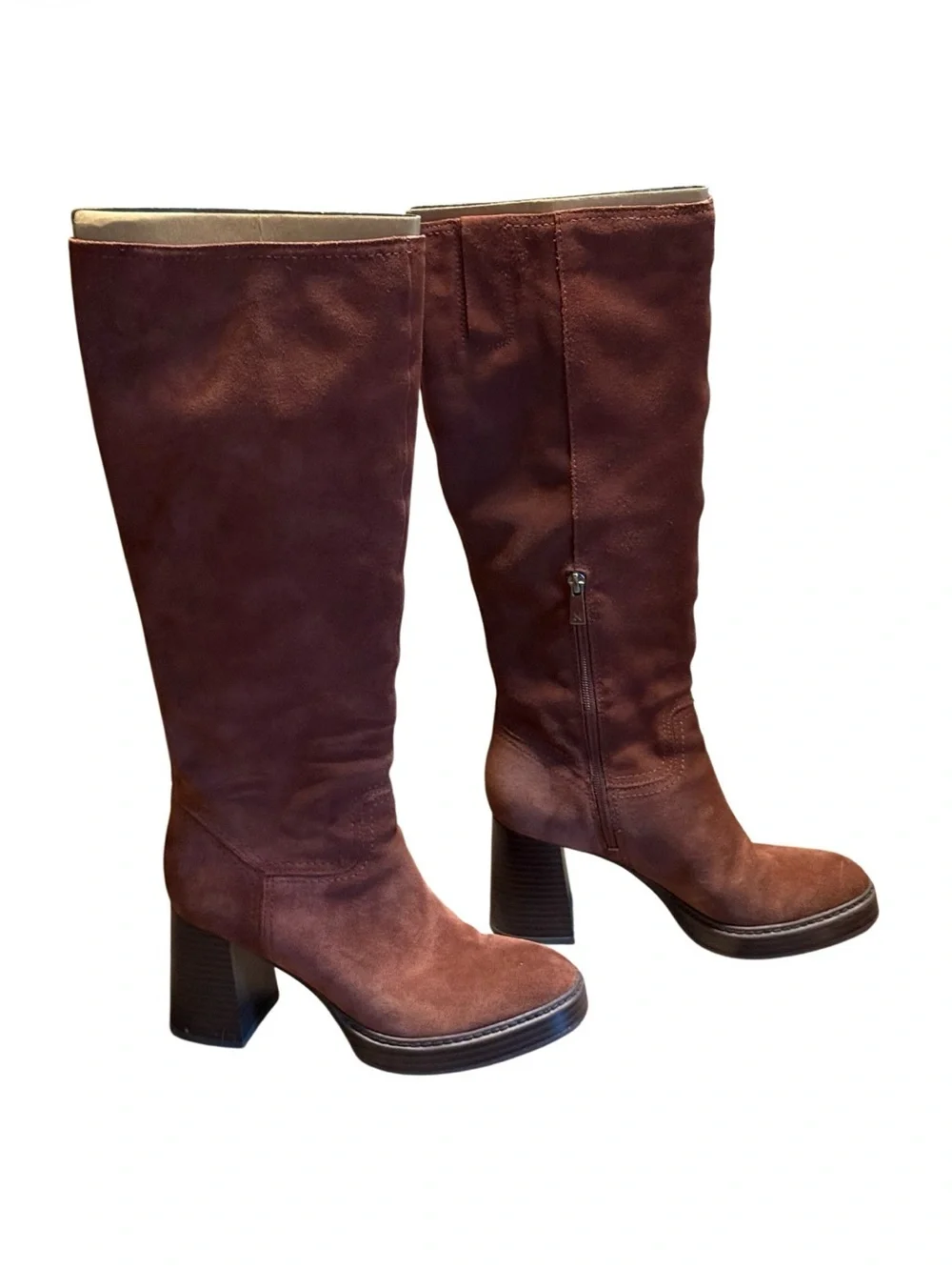Naturalizer Ona Knee High Boots 8.5 Brown Suede Block Heel Platform